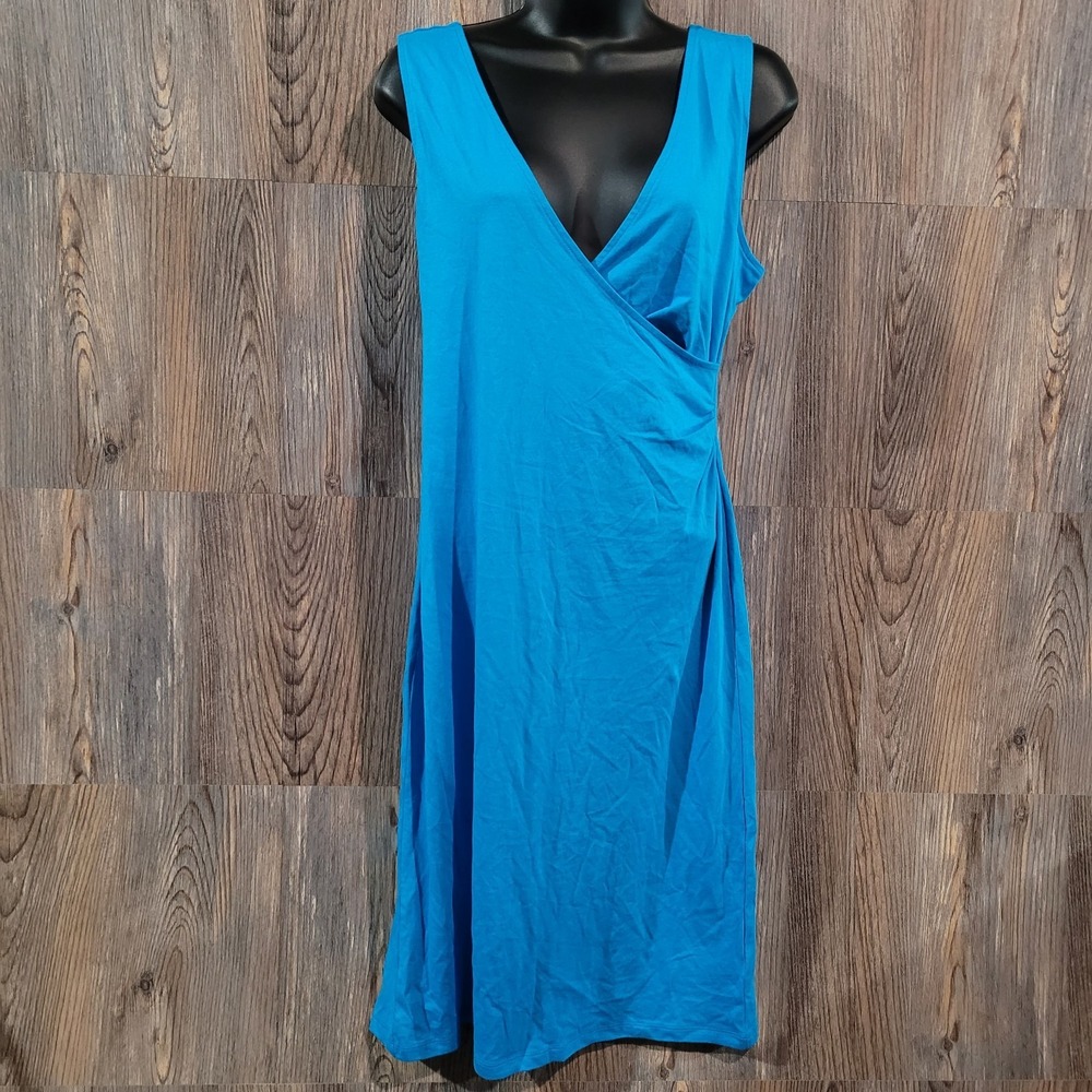 Talbots Faux Wrap Dress Sz 4 Sky Blue Deep V-Neck Lightweight Cotton Modal
